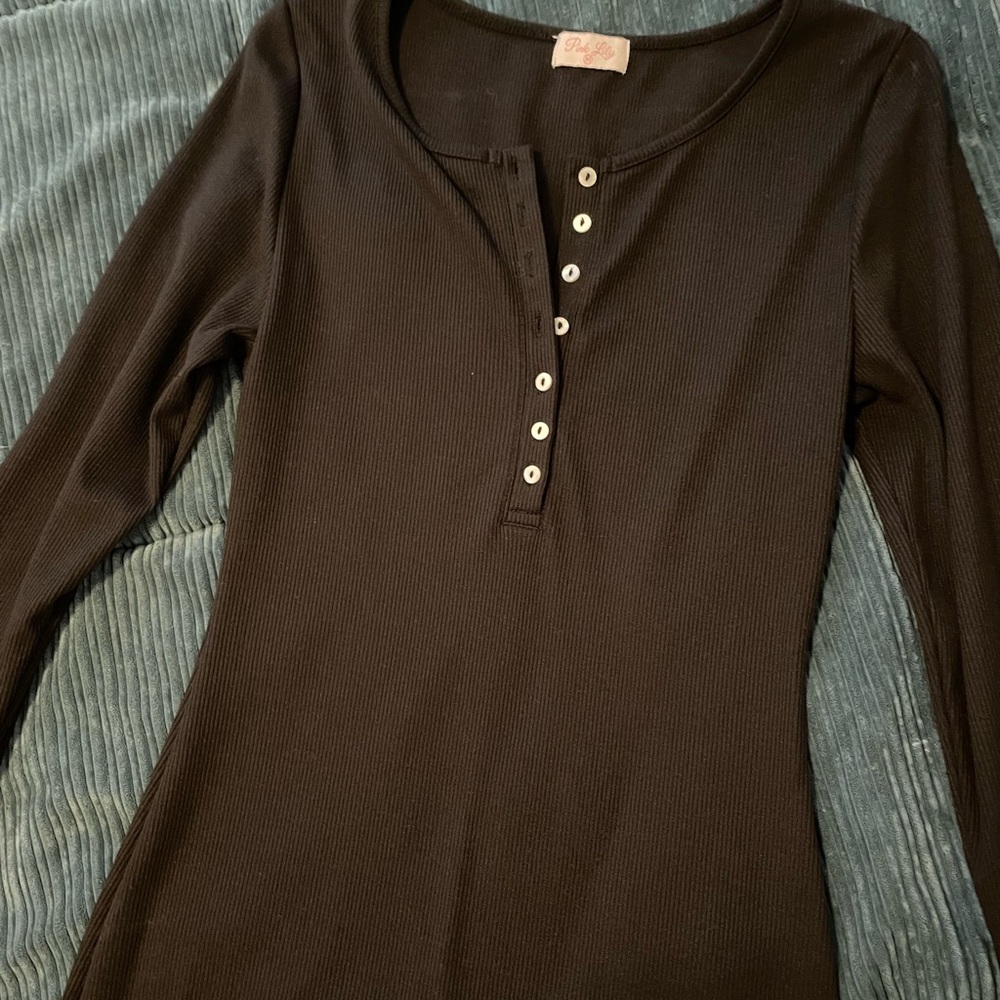 Black Long Sleeve Henley Dress